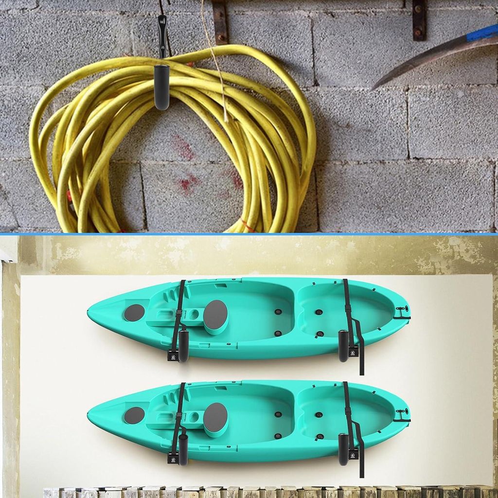 8 Stück schwarze schraubbare Wandhaken aus Edelstahl - 32 x 23 cm - hohe Belastung 30 kg - J-Haken für Garage, Leiter, Gerätehalter