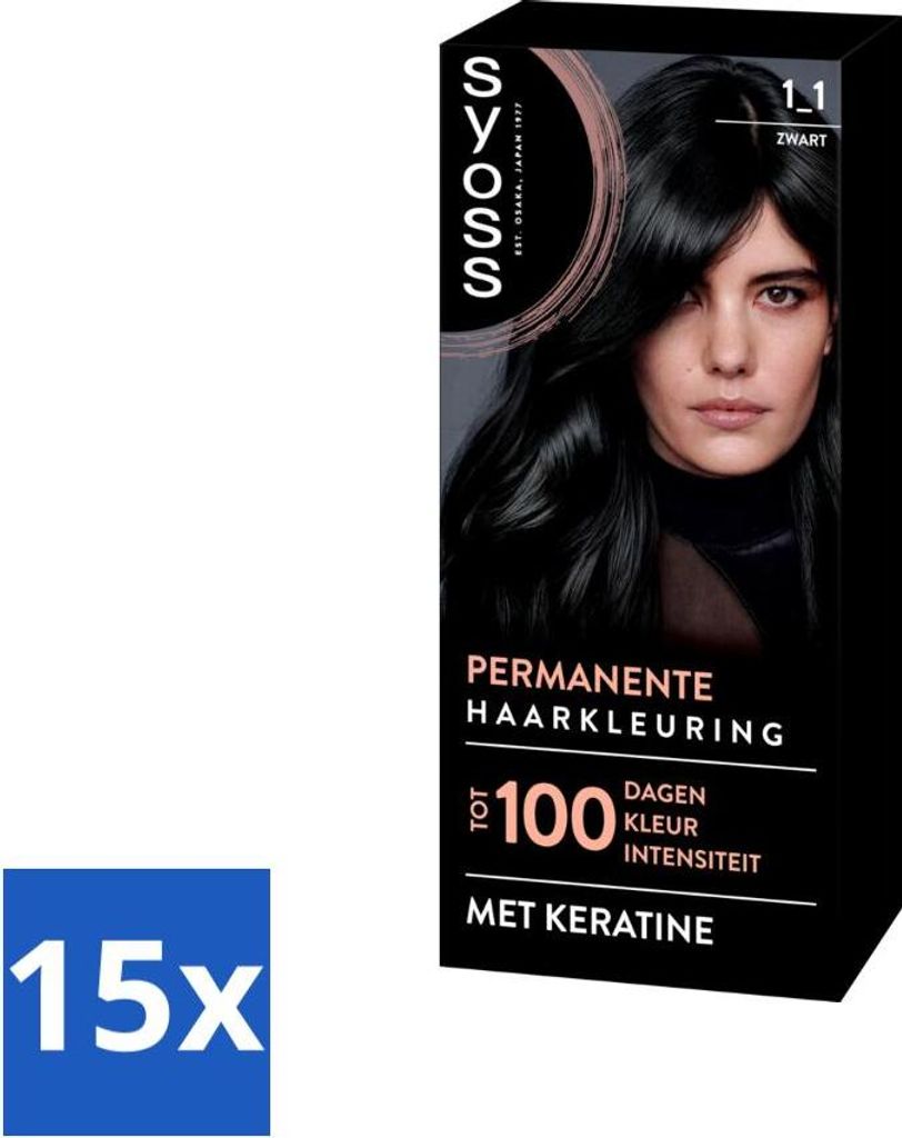 SYOSS – Coloration 1-1 Schwarz – Haarfärbemittel – Grauabdeckung – Reduziert Haarbruch - Vorteilspack - 15 Stücke