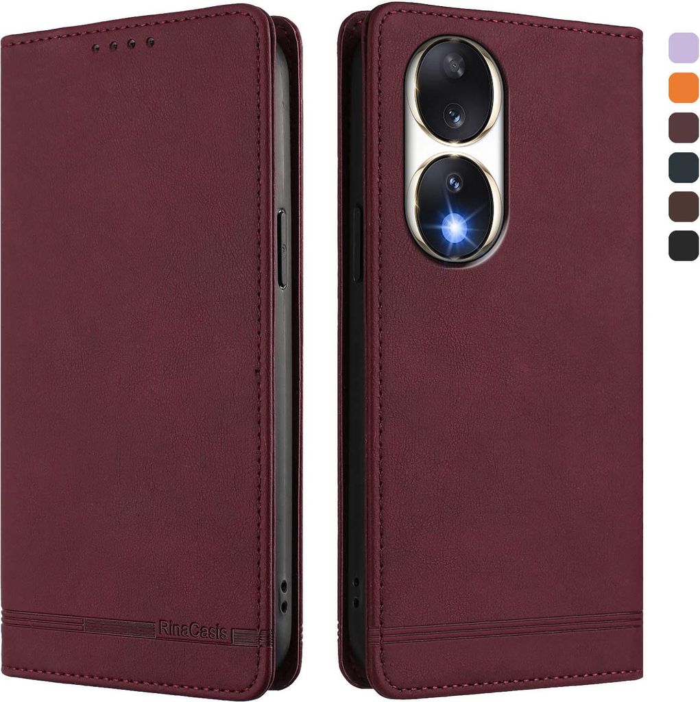 Hülle für Honor 90, Retro Kunstleder Ständer Klapphülle mit Kartenfächer und Magnetische Rot