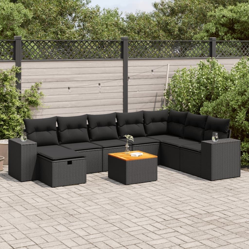 Maison Exclusive - 9-tlg. Garten-Sofagarnitur mit Kissen Schwarz Poly Rattan