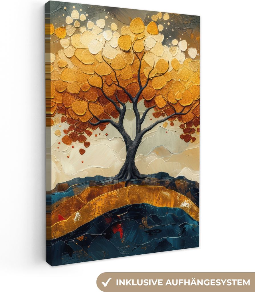 MuchoWow - Leinwandbilder - Baum - Natur - Gold - Modern, Wandbild, Wanddeko Bilder Wohnzimmer, 20x30 cm