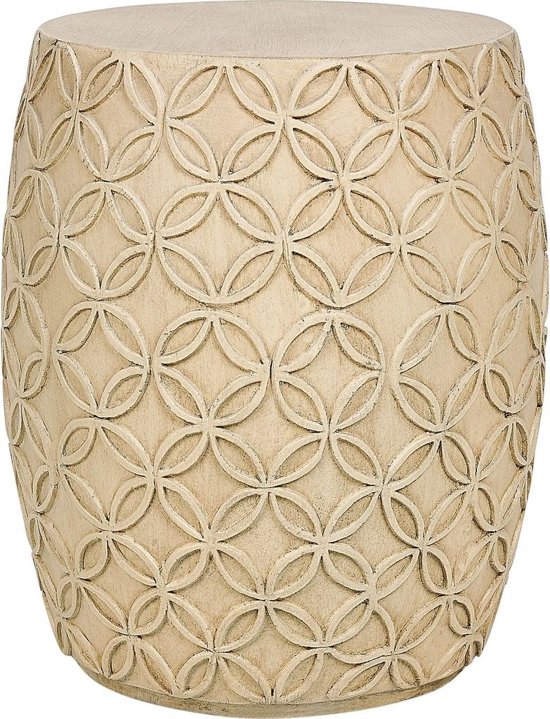 BELIANI Beistelltisch Hellbeige Leichtbeton und Glasfaser Rund 33 cm Struktirierte Optik Modern Boho Outdoor Couchtisch Wohnzimmer Ausstattung ...