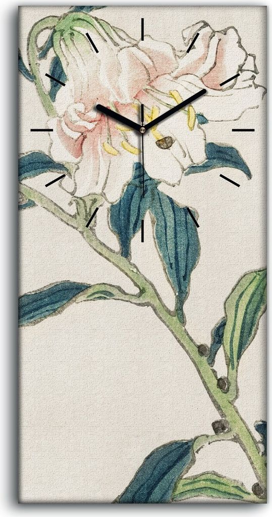 Wandbild Leinwand Bilder Wanduhr Geräuschlos 30x60 Malerei Asiatische Blumen - schwarze Hände