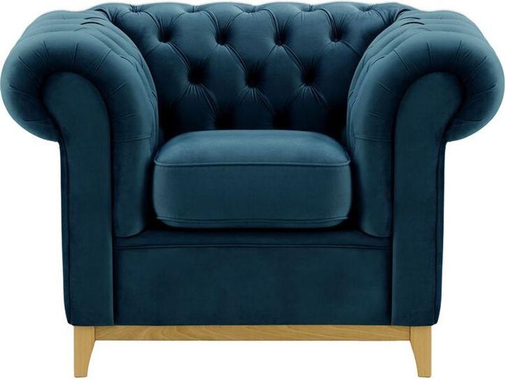 SLF24 - Sessel Chesterfield Wood - blau - Velluto 11