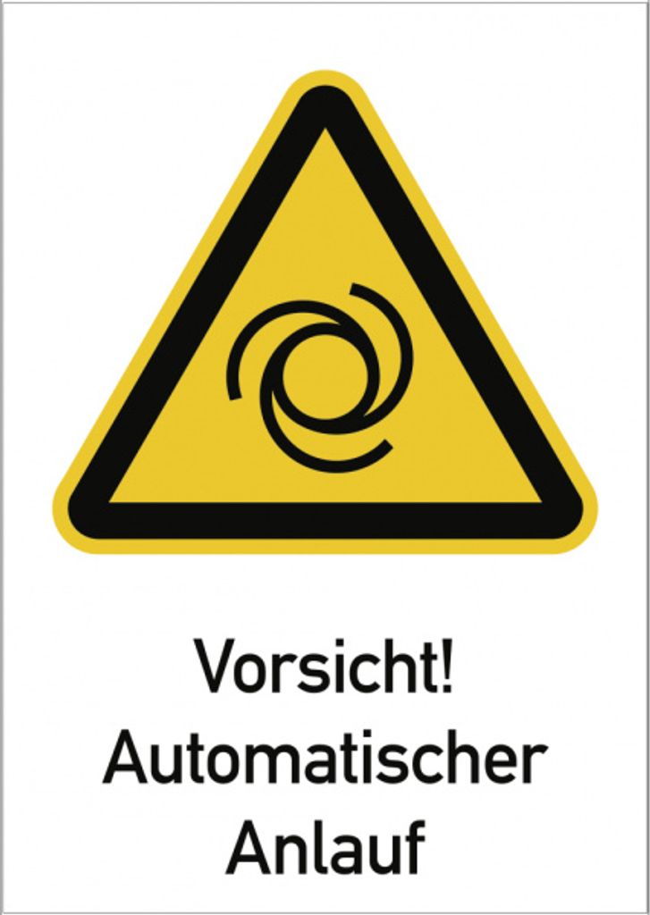 Dreifke Vorsicht! Automatischer Anlauf ISO 7010, Kombischild, Alu, 131x185 mm