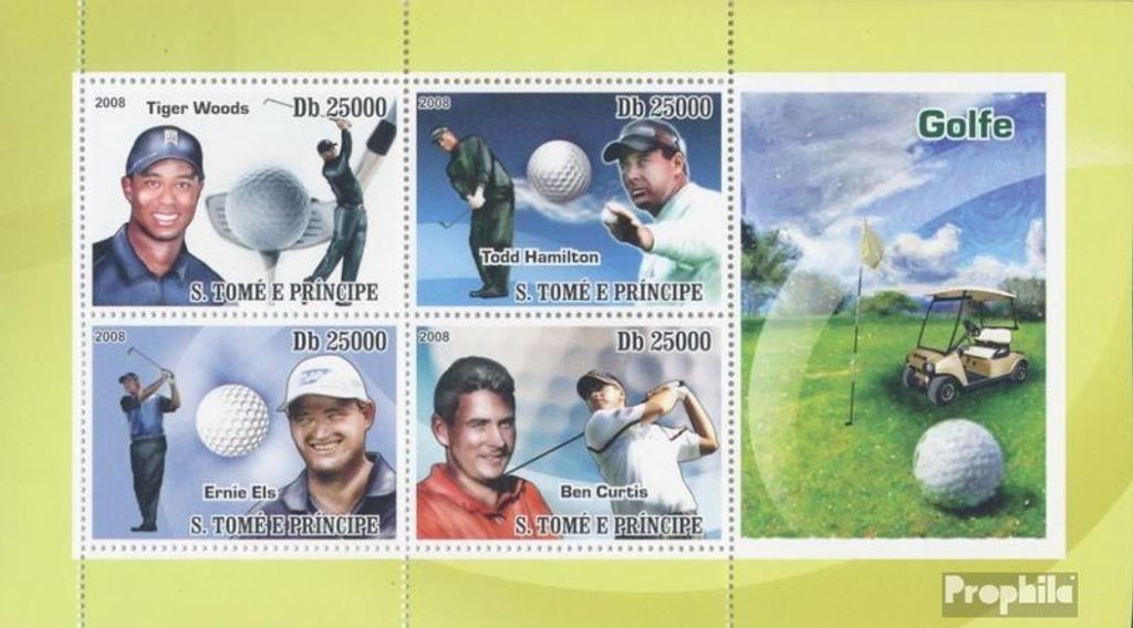 Briefmarken Sao Tome e Principe 2008 Mi 3624-3627 Kleinbogen (kompl. Ausgabe) postfrisch Golf