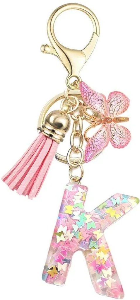 Porte-clés anti-perte sac fille avec lettre initiale papillon doré