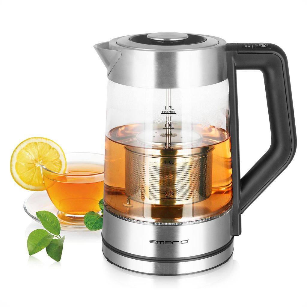 Emerio Wasserkocher mit Temperaturregelung 1,7 Liter – LED-Beleuchtung – Überhitzungsschutz – Wasserstandsanzeige – 2200W - WK-122730 - Ed...