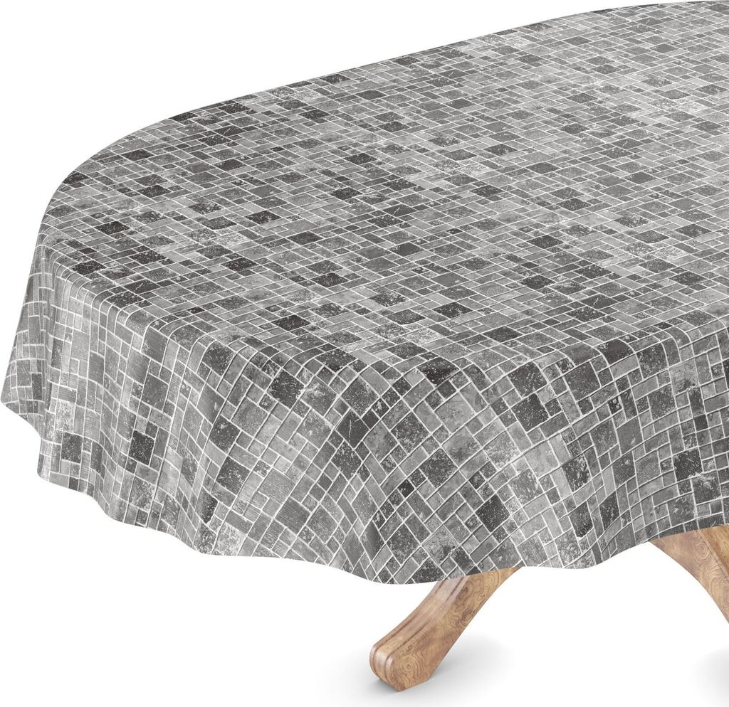 Tischdecke Wachstuch Gestreift Schwarz Robust Wasserabweisend Oval Breite 140 cm Länge 180 cm