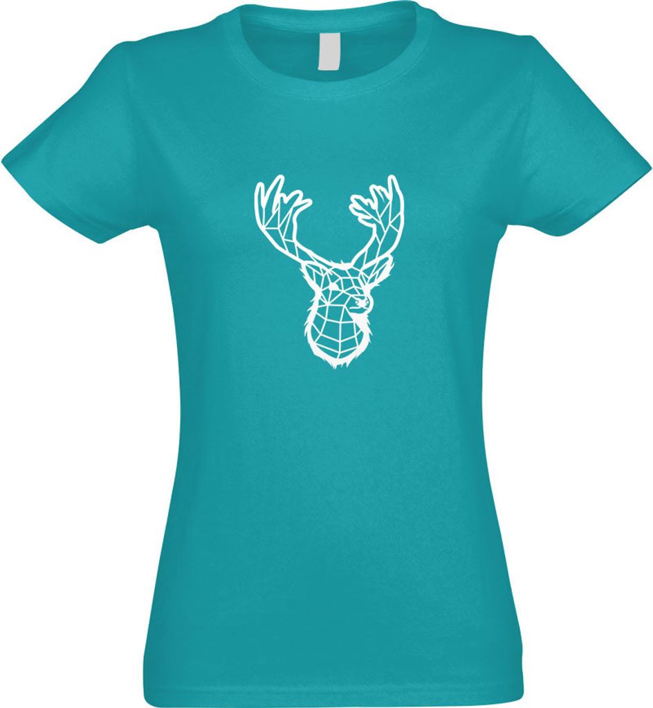 Kiwistar - T-Shirt tailliert - Damen - türkis - Polygon Hirsch REH Figur Tier Art - mit Motiv Bedruckt - Funshirt Design - Sport - Freizeit - Dame...