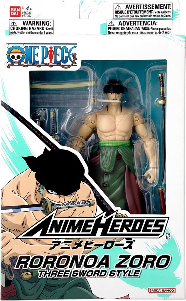 A packaged action figure of Roronoa Zoro from One Piece.