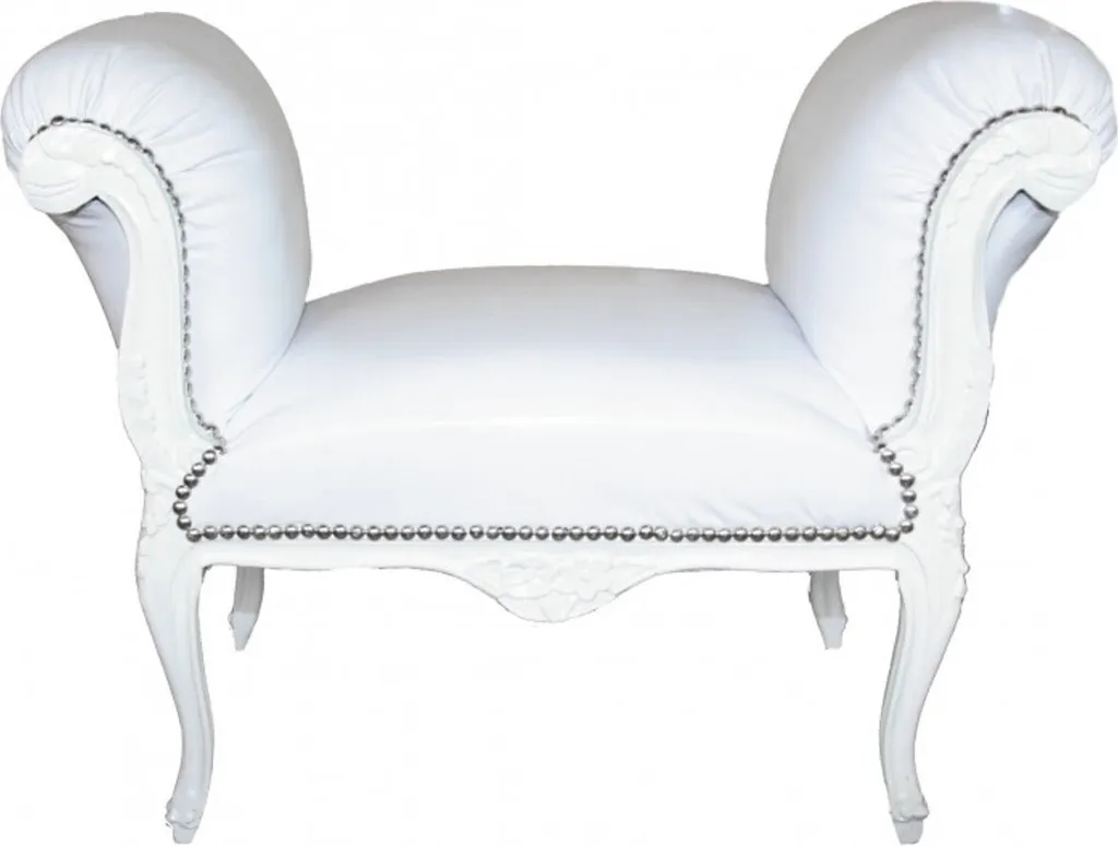 Casa Padrino Tabouret Baroque Blanc Aspect Cuir - Banc de Luxe 50x40cm