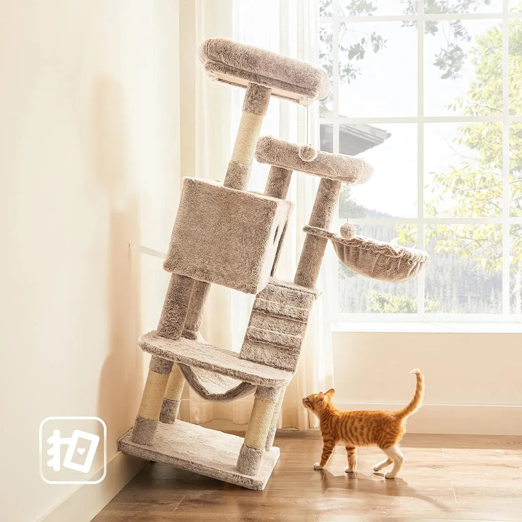 Arbre à chat design marron clair avec plateformes et niche douillette - 9