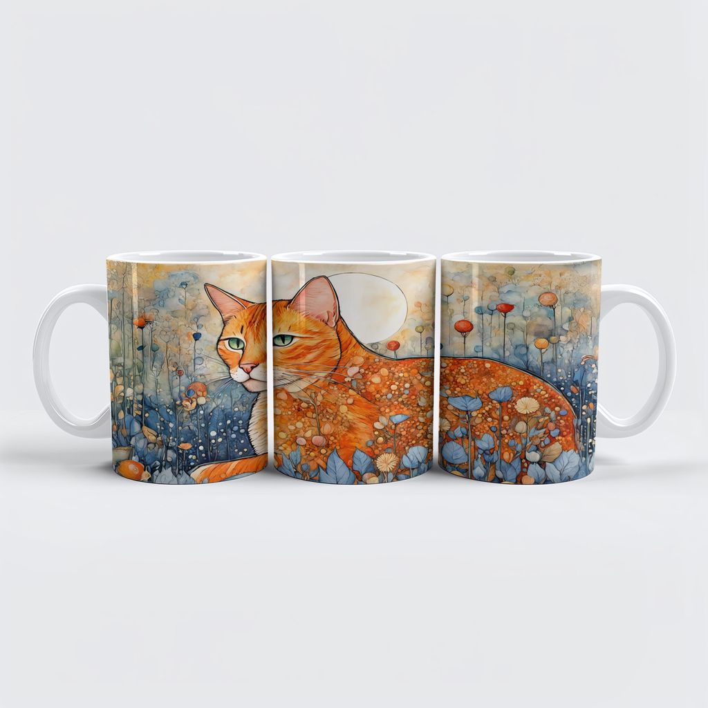 raxxa Premium-Tasse "Watercolor Orange Cat Relaxing in Flowers"