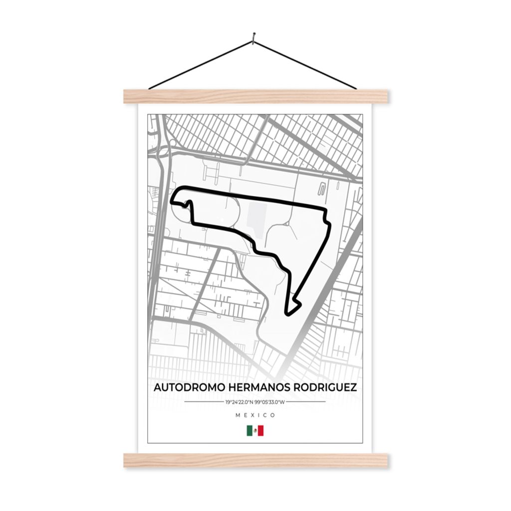 MuchoWow Textilposter Mexiko - Rennstrecke - Autodromo Hermanos Rodriguez - Formel 1 - Rennen - Weiß 120x180 cm mit holzfarbenen Rahmen - Textil...