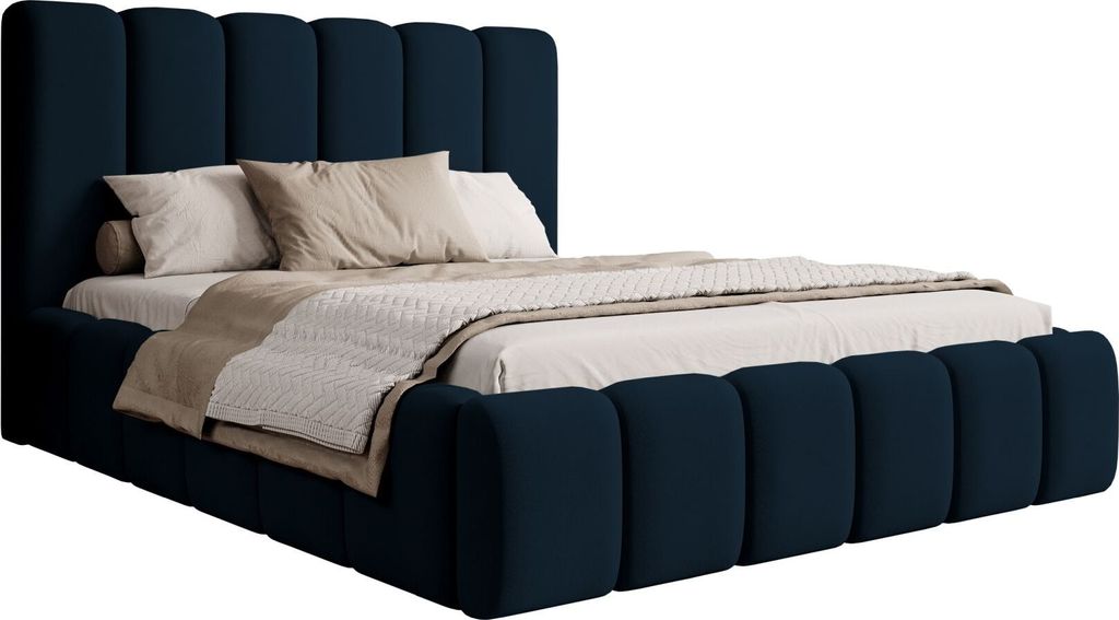 Selsey Biscottino - Polsterbett 160x200 mit Bettkasten, Lattenrost, Samtbezug, dunkelblau