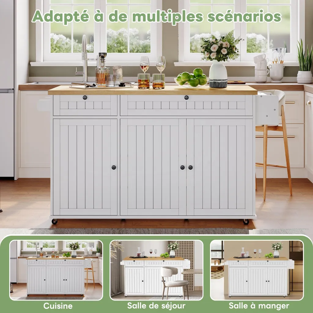 Desserte de Cuisine Mobile avec Table Pliante et Rangements Noirs - 5