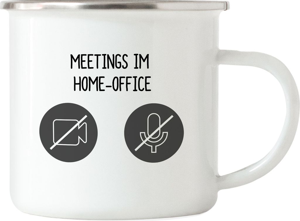 Meetings Im Home-Office Emaille Tasse Meetings Homeoffice Internet Mikro Sound Heimarbeit Internet Laptop Videokonferenz