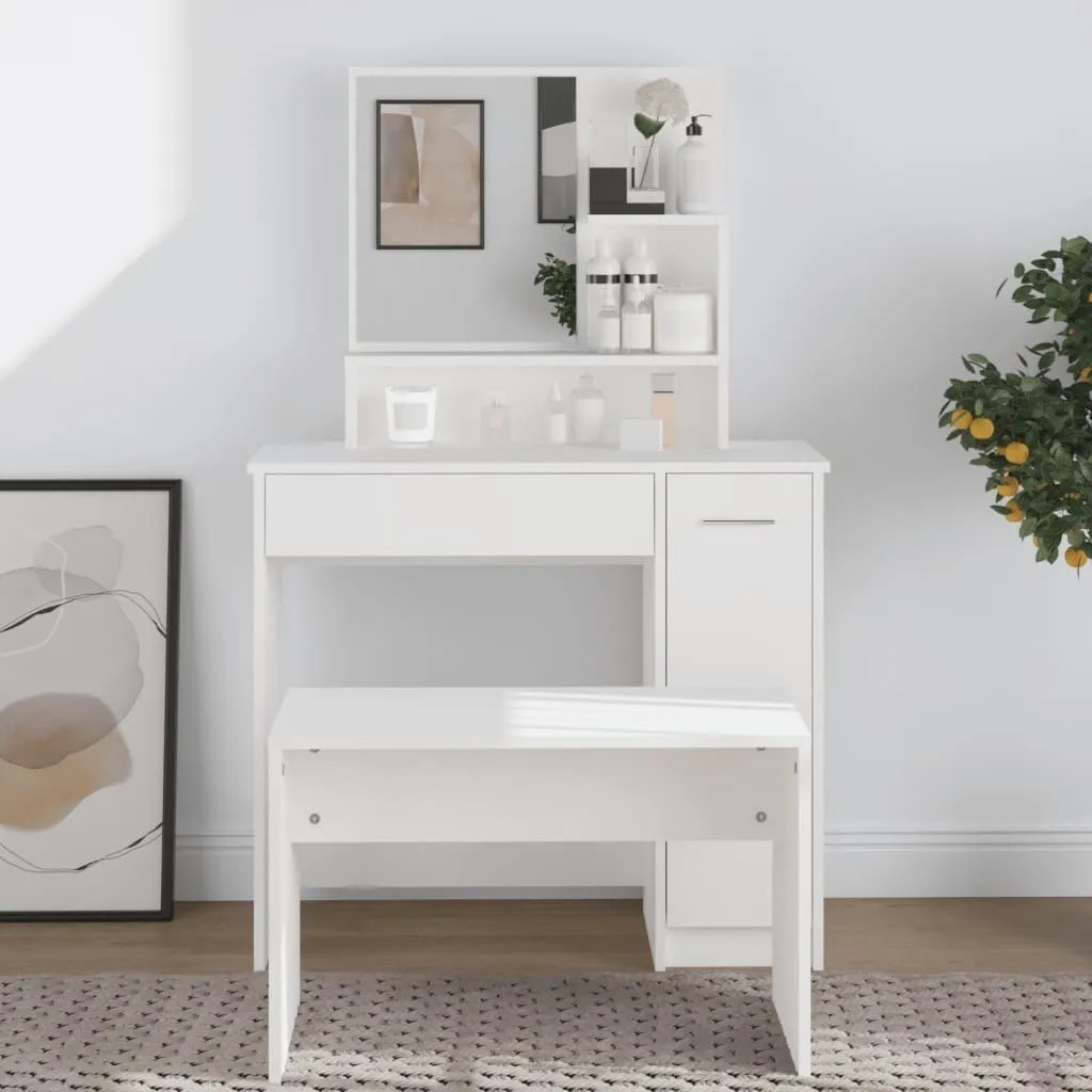 Comodino con Specchio Bianco 86,5x35x136 cm | Mobile Trucco Design