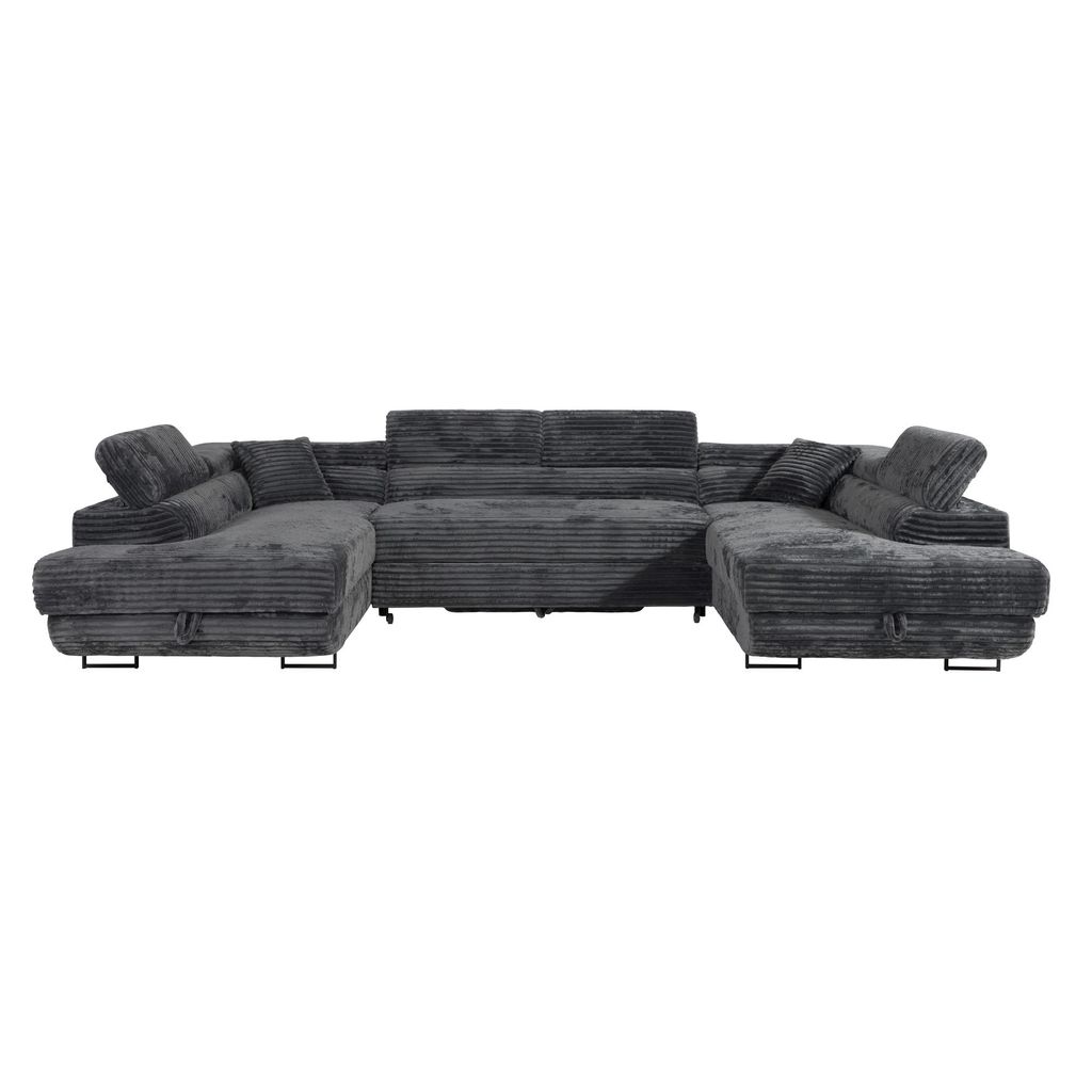Wohnlandschaft U – Form Ecksofa Miami TILIA Cord Anthrazit mit Bett Bettkasten Kopfteilverstellung Bett Sofa Schlafsofa Bigsofa