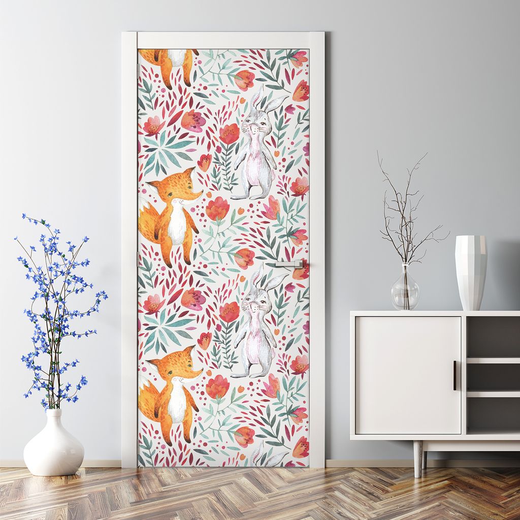 Dekorative Türtapete selbstklebend Aufkleber Klebefolie Aquarell Nadelwald 70 x 200 cm