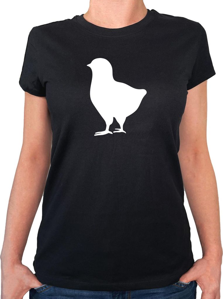 Huuraa Damen T-Shirt Küken Silhouette L Black Bio Baumwolle Fairtrade Damenshirt Geschenkidee