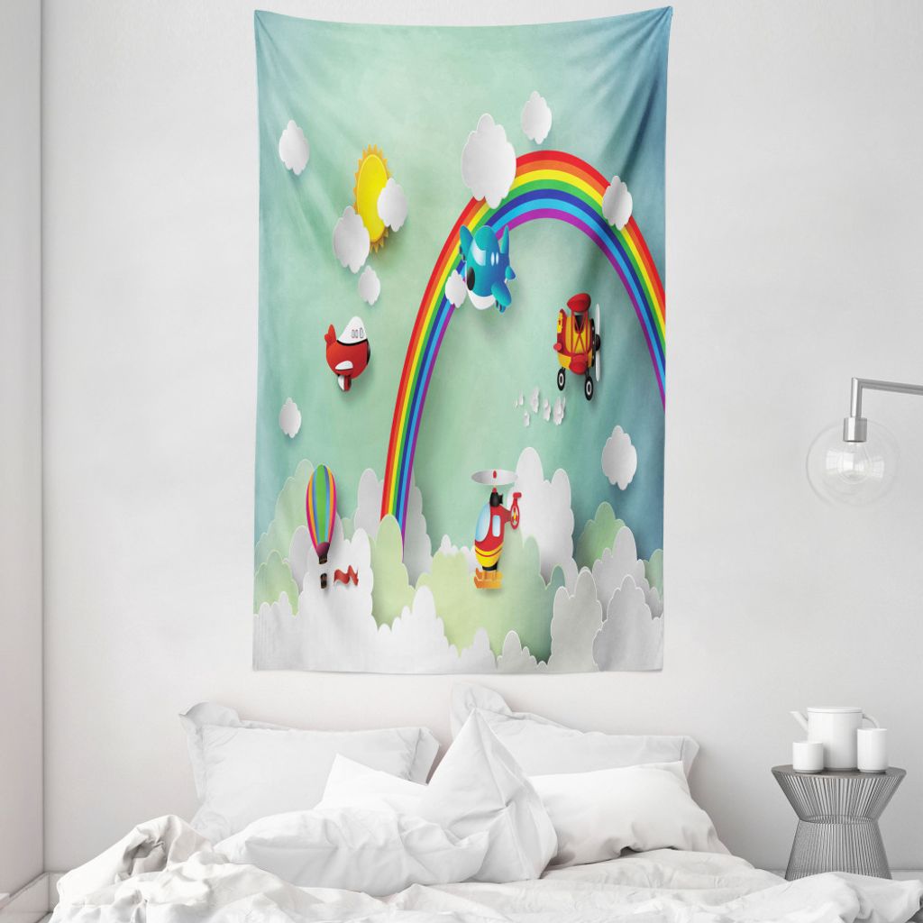 ABAKUHAUS Kinder Wandteppich und Tagesdecke, Regenbogen Sunny Sky-Baby aus Weiches Mikrofaser Stoff Waschbar ohne Verblassen Digitaldruck, 140 x 23...