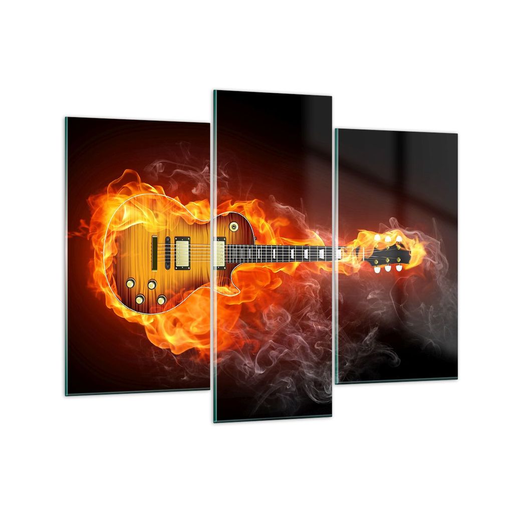 Bilder auf glas - Feuer Gitarre Instrument - 130x100cm - Glasbilder - Wandbilder - Kunstdruck - zum Aufhängen bereit - Wanddekoration aus Glas - G...