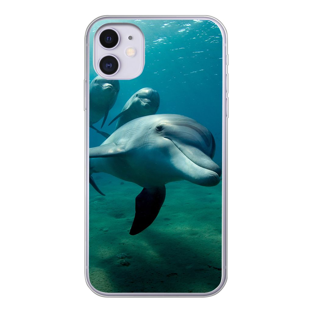MuchoWow Handyhülle Schutzhülle Hülle für iPhone 11 Wasser - Delphin - Blau Silikon Softcase Handy Hülle - Handytasche