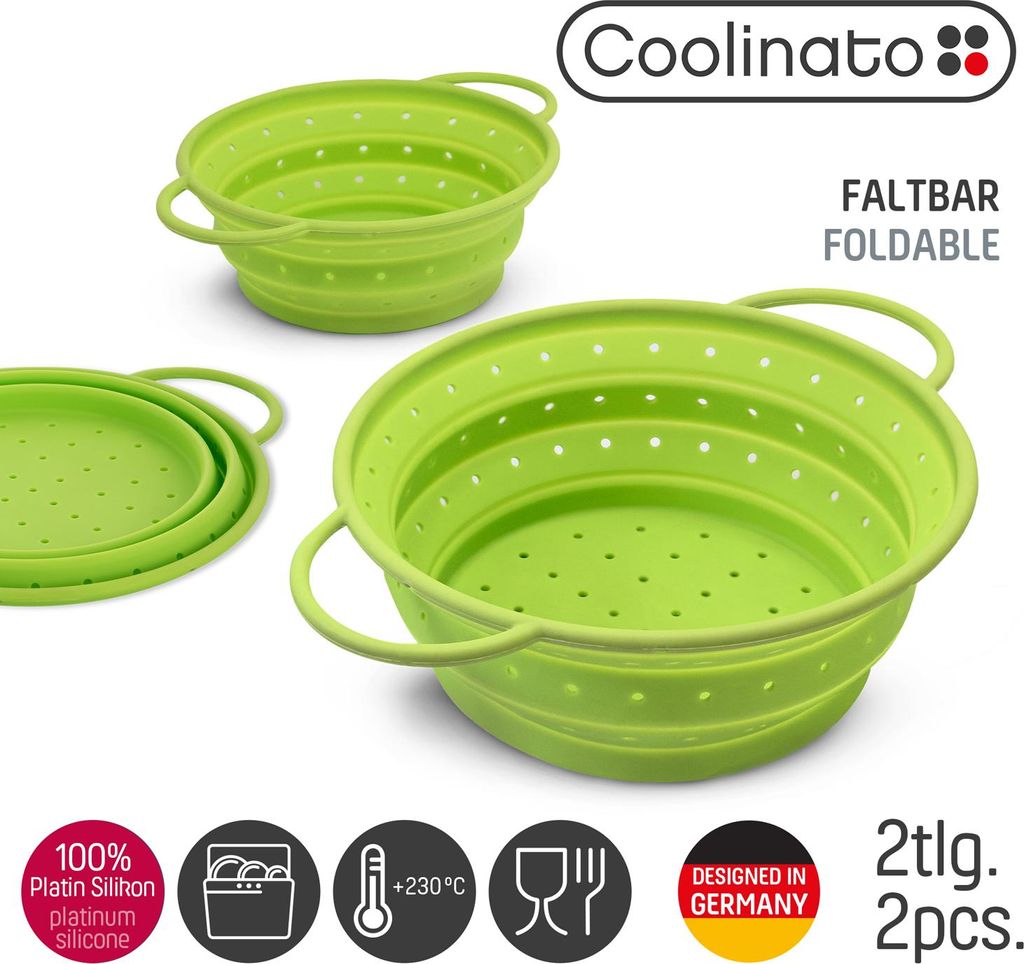Coolinato Set 2tlg faltbares Silikon-Sieb GRÜN