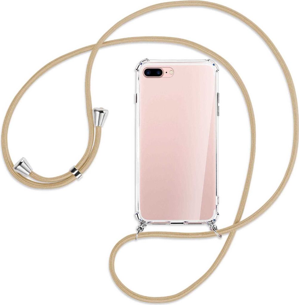 Handykette Backcover-Schutzhülle mit Band (Metall silberfarben) für Apple iPhone 7 Plus / 8 Plus - caramel