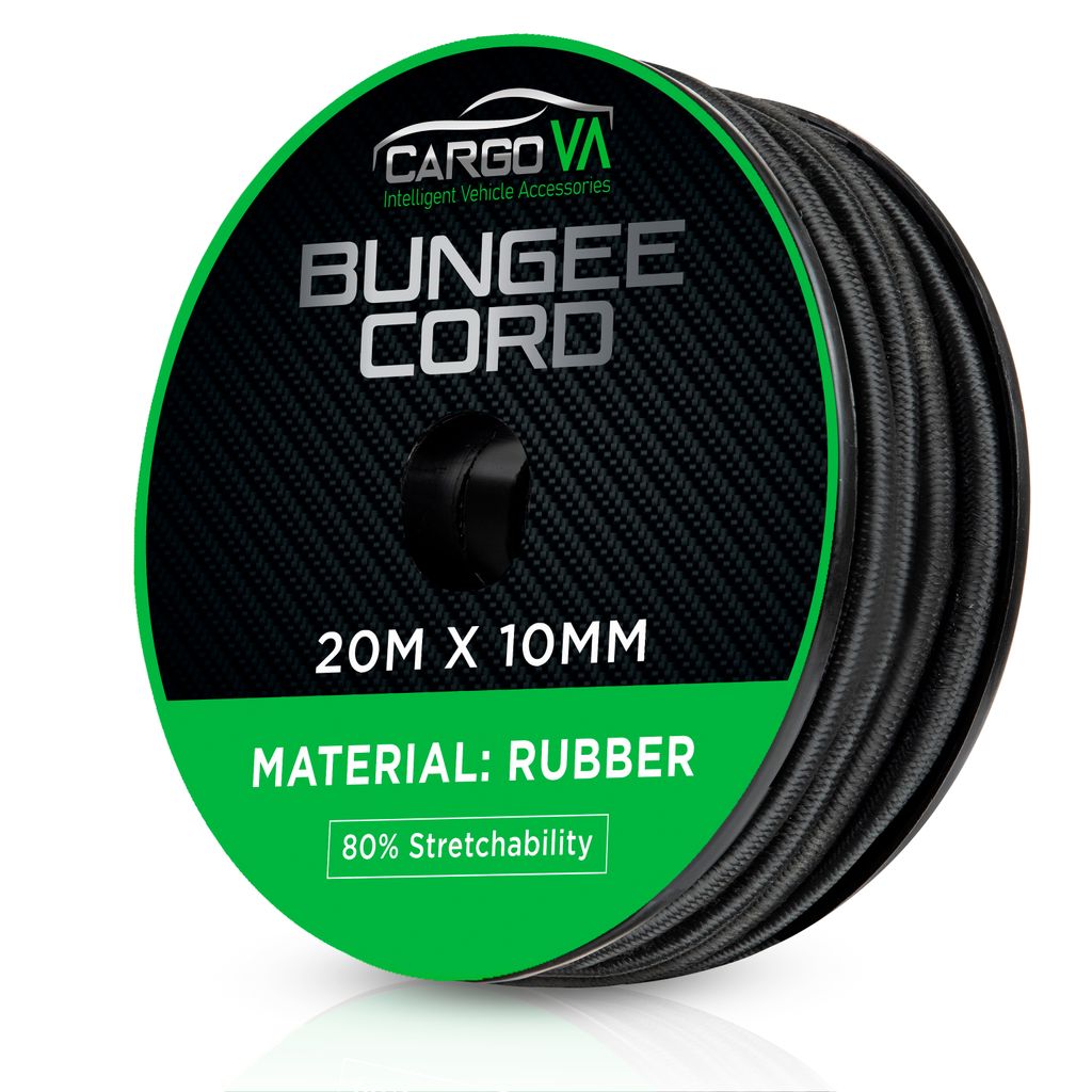 CargoVA Gummiseil 10mm 20m schwarz - Expanderseil 80% Dehnung - Wetterfestes Spannseil für Anhänger, Sonnensegel, Planen uvm