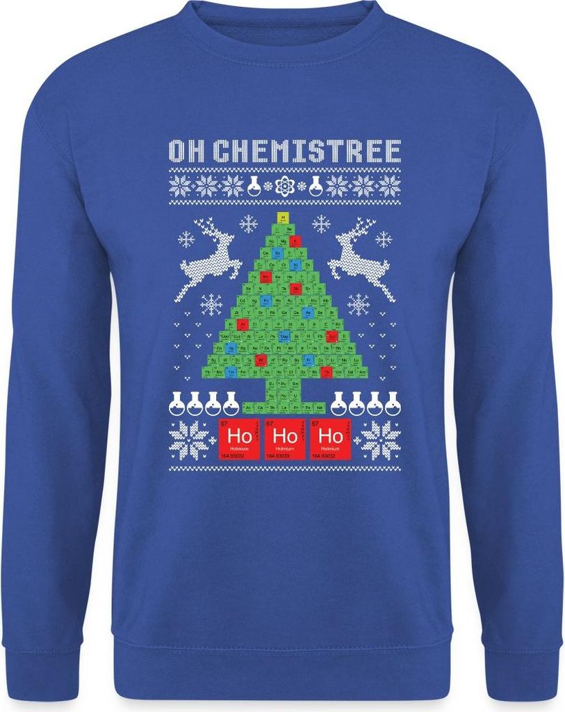 Spreadshirt Oh Chemistree Periodentafel | Chemie Nerd Ugly Christmas Uni Pullover, XXL, Royalblau