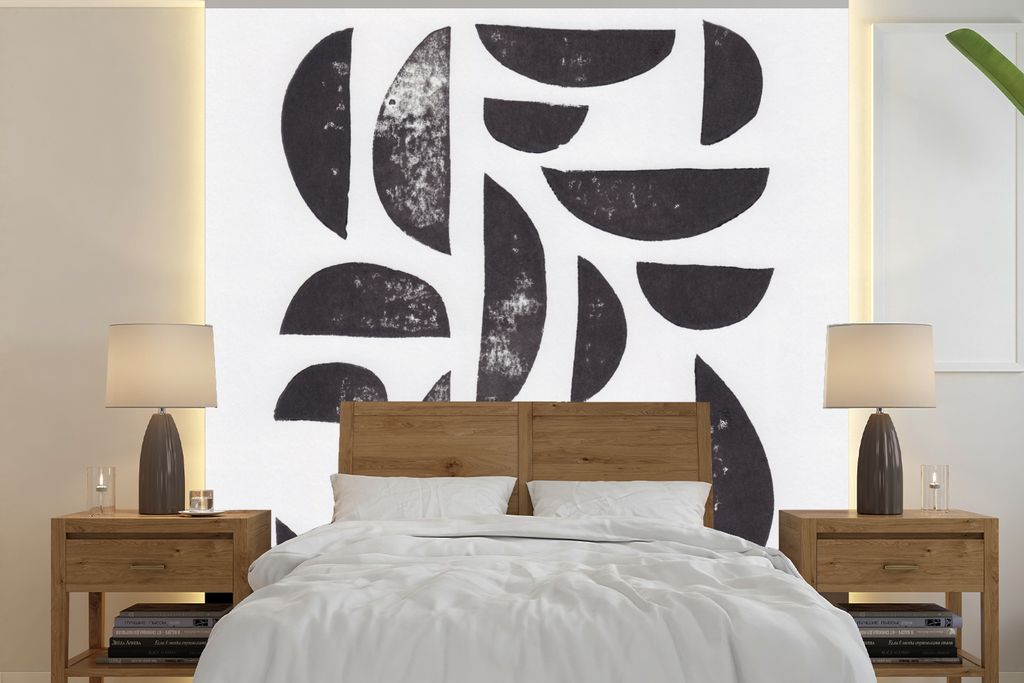 MuchoWow Fototapete für Wohnzimmer oder Schlafzimmer Wandtapete Vinyl Motivtapete Formen - Abstrakt - Schwarz - Weiß - 300x300 cm - Wanddekoration