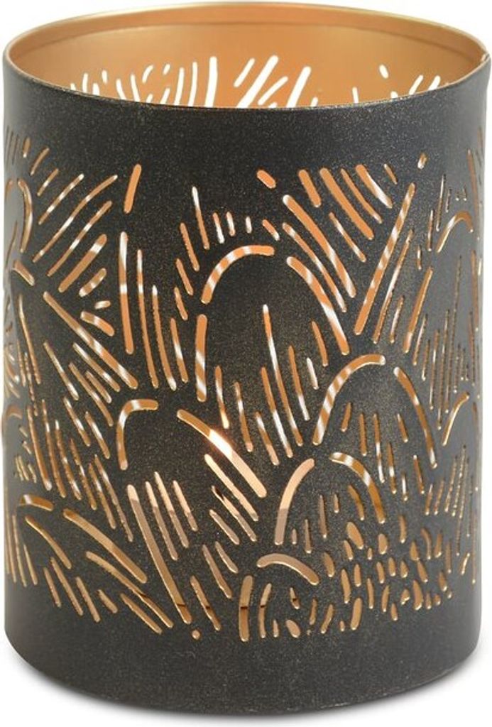 Dekoratives Windlicht Blattlook Schwarz & Goldfarben Ø 8 x 10 cm - Metall