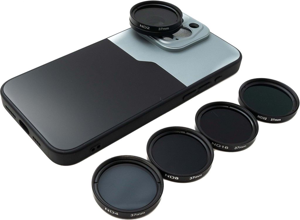 SYSTEM-S ND Filter Set 37 mm Neutraldichte mit Gewinde Hülle und Tasche für iPhone 15 Pro Max