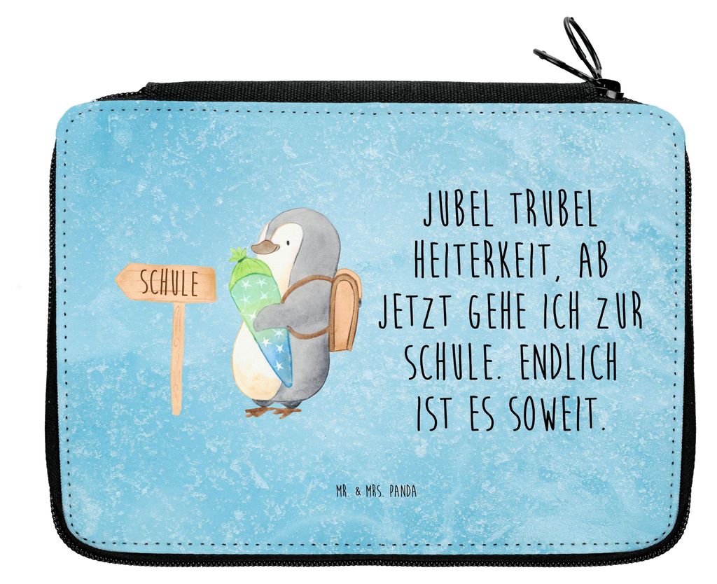 Mr. & Mrs. Panda Federtasche Pinguin Schultüte - Eisblau - Geschenk, Etui, Bleistiftetui, Federmäppchen, Mäppchen, Zur Einschulung, Schulanfäng...