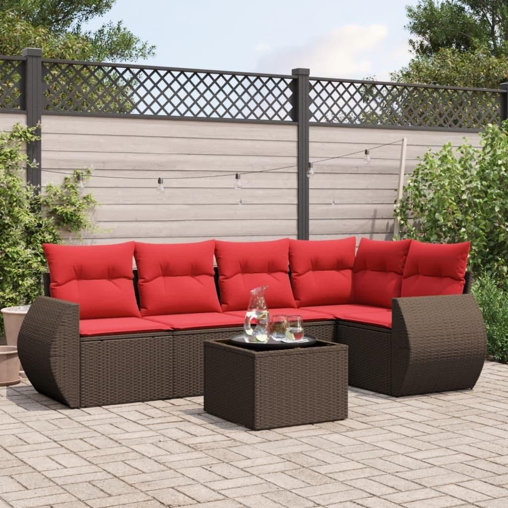 Maison Exclusive - 6-teiliges Gartensofa-Set mit Kissen, braun, Polyrattan