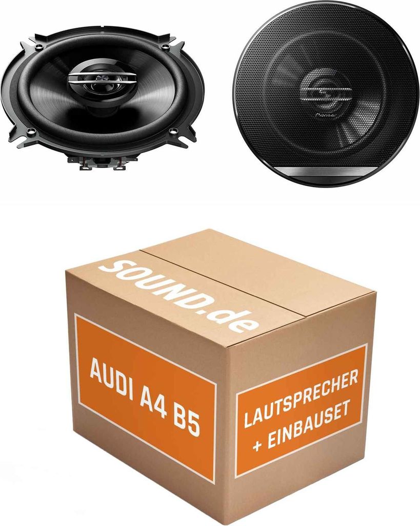 Lautsprecher Boxen Einbaupaket vorne Pioneer TS-G1320F passend für Audi A4 B5 + Avant/Kombi | 2x Tief-Mitteltöner mit integriertem Hochtöner 250...