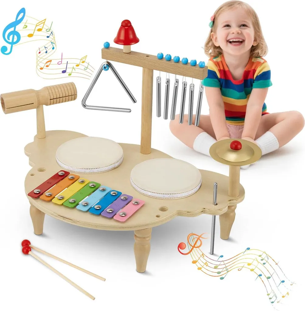 Jouet musical bois sans bruit électronique - Table Montessori 10 pads