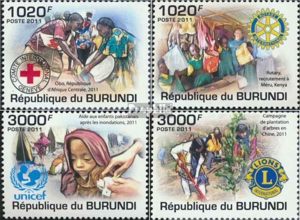 Briefmarken Burundi 2011 Mi 2226-2229 (kompl. Ausgabe) postfrisch Lions, Unicef, Rotes Kreuz, Rotary