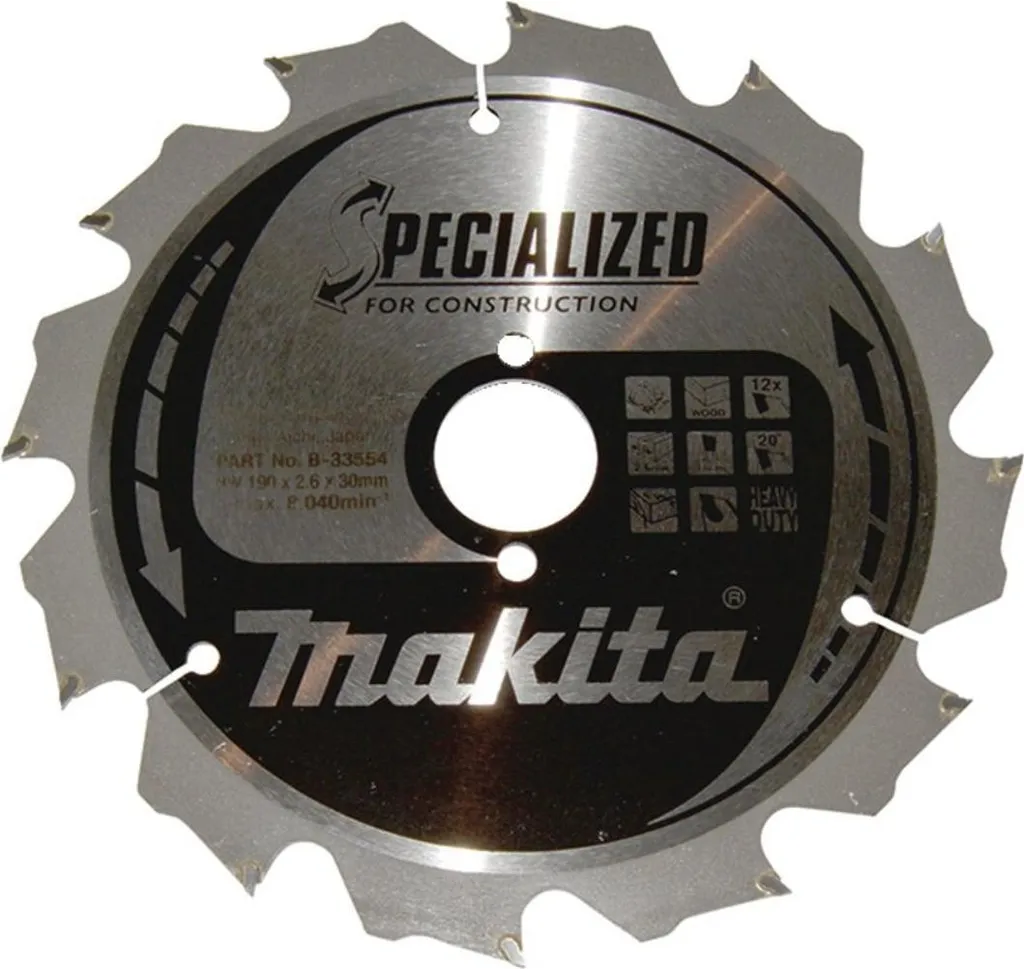 Lame Scie Circulaire Bois Makita 190mm 12Z pour Débit et Charpente