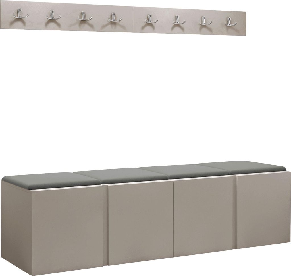 MIRJAN24 Garderoben-Set Orion VII, Garderobe mit Sitzbank mit 4 x Wandpanel 42x42 (Farbe: Cashmere, Manila 16)