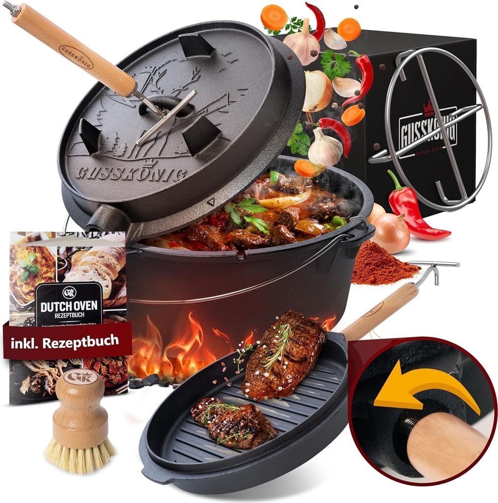 Gusskönig Dutch Oven 9 l ohne Füße 2in1 mit Deckelheber, Produktbild 