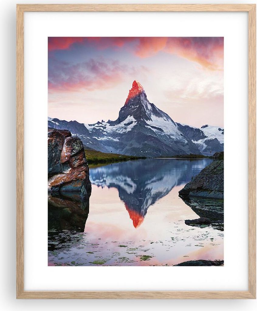 Gerahmtes Poster - Rahmen in heller Eiche - Berge Felsen Produktbild 