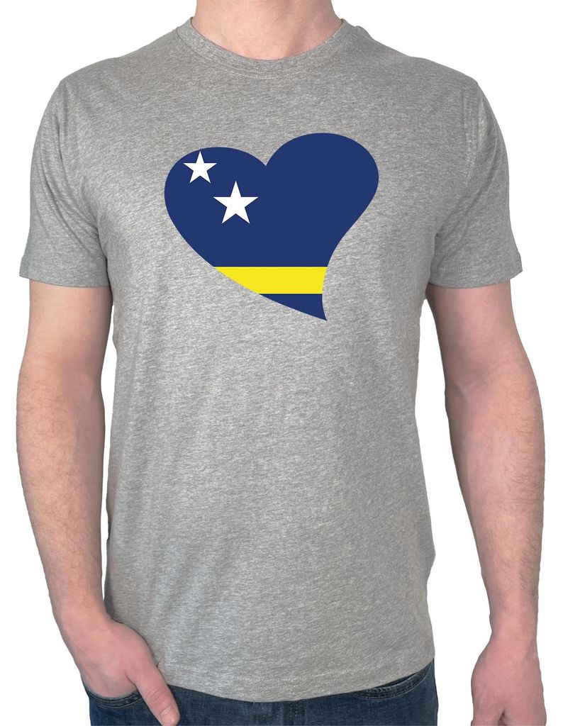 Huuraa Herren T-Shirt Curacao Flagge Herz XL Sport Grey Bio Baumwolle Fairtrade Herrenshirt Geschenkidee