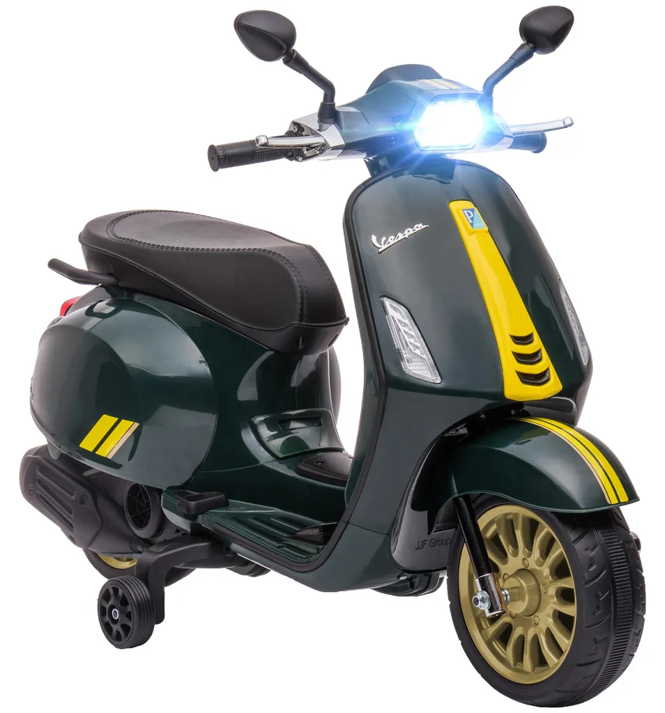 Moto électrique enfant style Vespa 6V Vert avec roues de stabilisation