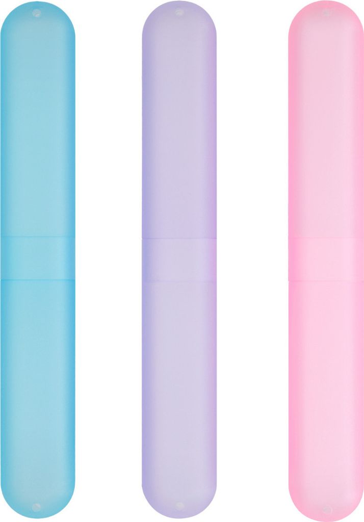 kwmobile 3x Zahnbürsten Etui aus Kunststoff - 20,5 x 3 x 2 cm - Zahnbürstenhülle mit Lüftungsschlitzen - Hülle Pink Violett Hellblau