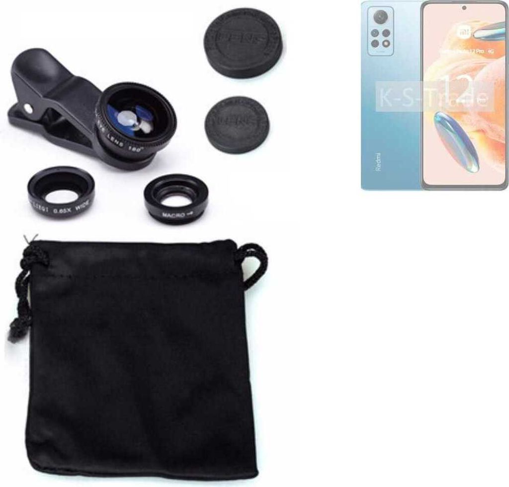 K-S-Trade Smartphone Kamera Linsen Set Kompatibel mit Xiaomi Redmi Note 12 Pro 4G 3in1 Clip-On Kamera Adapter Macro Weitwinkel FishEye Fischauge