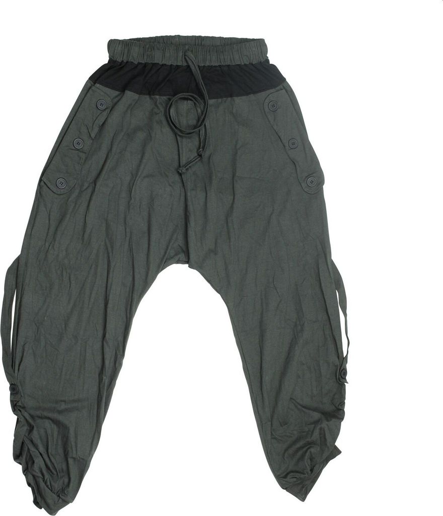 Haremshose - Pluderhose mit Raffung - Goa Style - khaki-schwarz - one size - Jersey